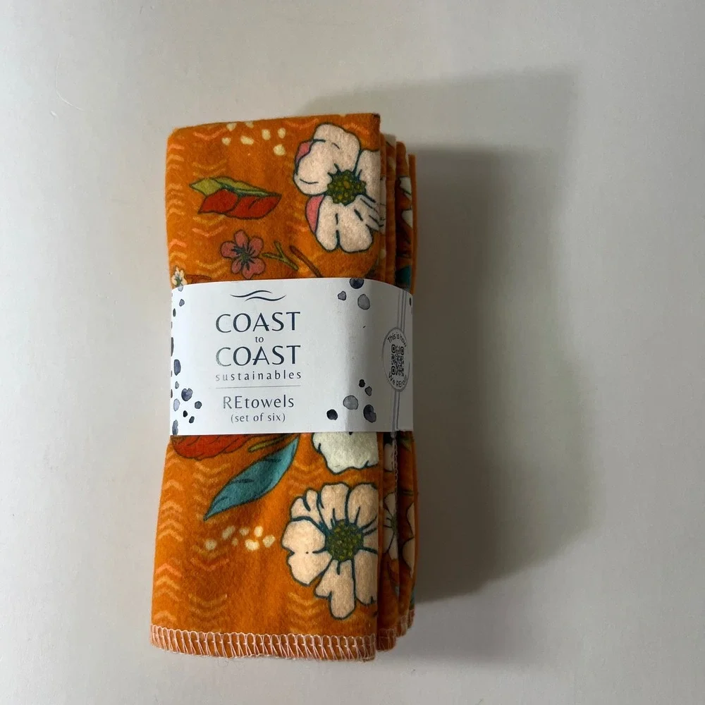 Coast to Coast Sustainables REtowels set of six Soft Cotton Flannel 9 x 11